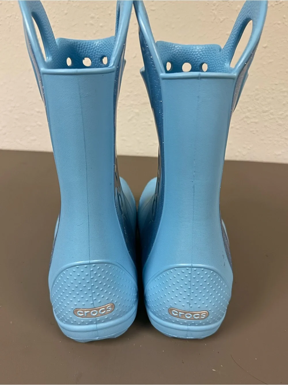 CROCS Kids Blue Glitter Handle Rain Boots